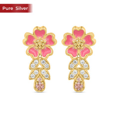 Roovi Sweet Sakura 925 Silver Party Wear Earring with Pink AD