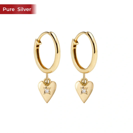 Roovi 925 Sterling Silver Heart Beat Hoops  For Women I Gold Plating Earring