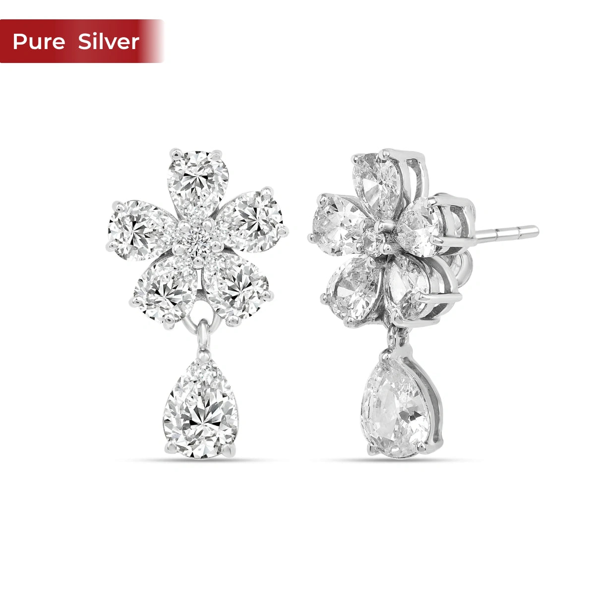 Roovi 925 Sterling Silver Lily Drop Earrings for Women | Lightweight Minimal Daily Wear Dangler Earrings