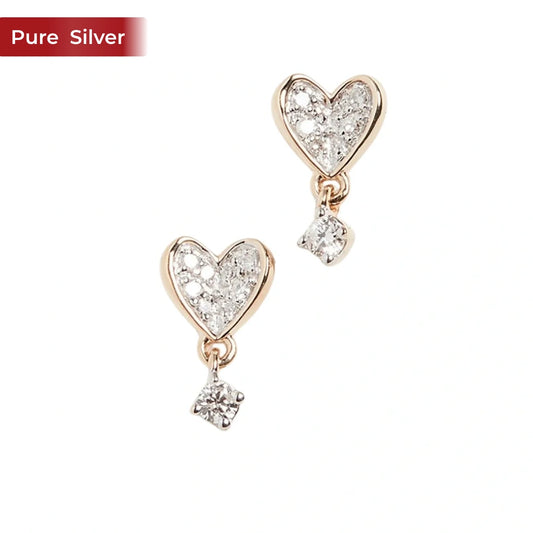 Roovi 925 Sterling Silver Sweet Heart Drop Earrings for Women | Gold Plated  Minimal Earrings