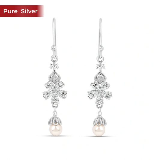 Roovi 925 Sterling Silver Daisy Dangler Earrings for Women | American Diamond Lightweight Minimal Daily Wear