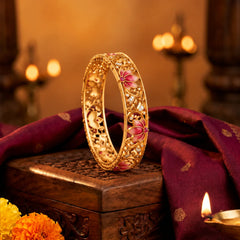 Roovi Padma Lotus Pure 925 Sterling Silver Bangle for Women (1 Pc)