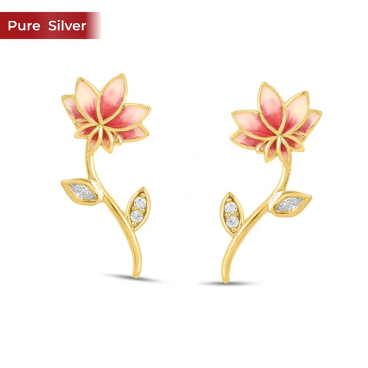 Roovi Lotus Blush 925 Silver Drop Earrings For Women