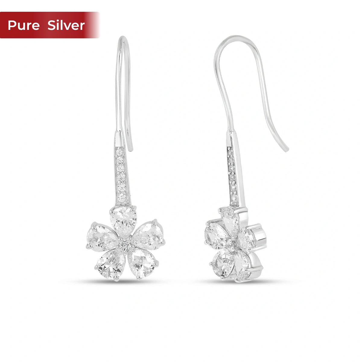 Roovi 925 Sterling Silver Petal Dangler Earrings for Women | Lightweight Minimal Daily Wear Drop Earrings