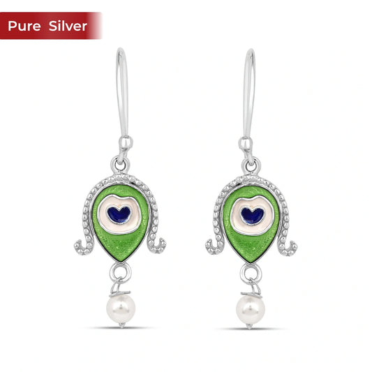 Roovi 925 Silver Morpankh Dangler Earrings with Meenakari