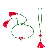 Roovi 925 Sterling Silver  Lotus Design Bhaiya Bhabhi Lumba Rakhi Combo I 2 Rakhi Pc I