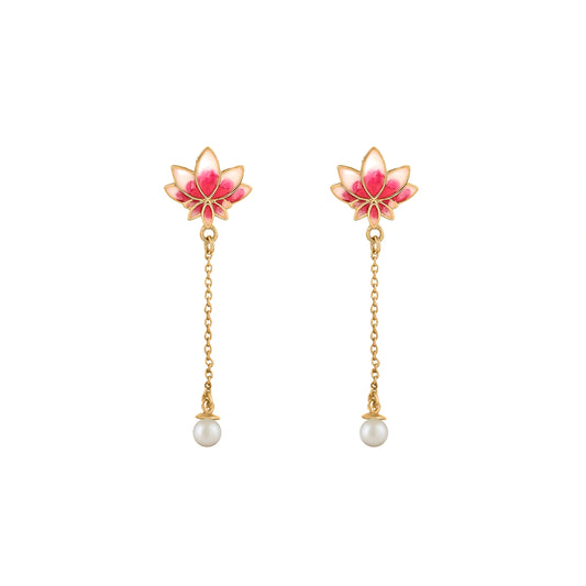 Lotus Grace 925 Silver Long Earring with Pearl