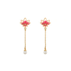 Lotus Grace 925 Silver Long Earring with Pearl