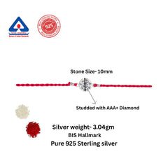 Roovi 925 Silver Stone Designer Rakhi I Raksha Bandhan Rakhi for Brother I Gift for Men & Boys I 925 Hallmark