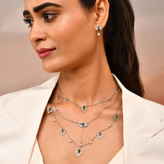 Roovi 925 Silver Graceful Emerald Pearl Necklace
