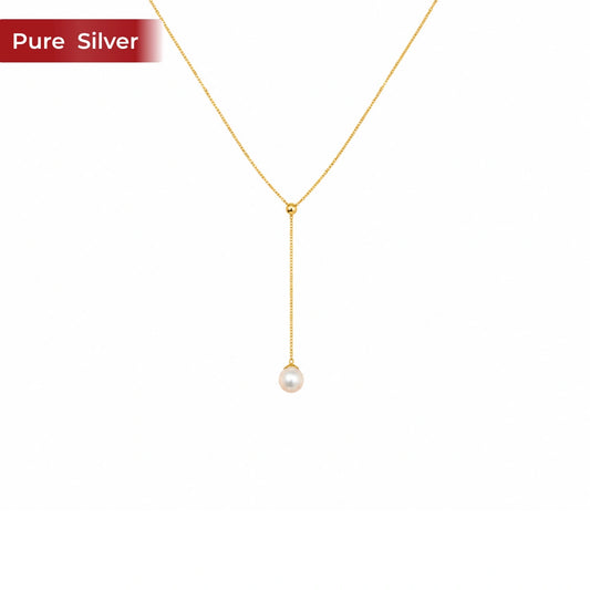 Roovi Lariat Pearl Neckalce in 925 Silver