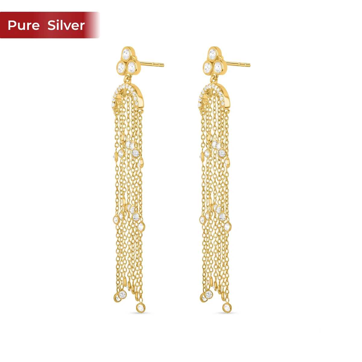 Roovi 925 Sterling Silver Long Partywear Earrings for Women | 22kt Gold Plated Elegant Dangler Design