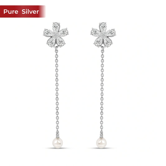 Roovi 925 Sterling Silver Floral Drop Earrings for Women | Lightweight Minimal Daily Wear Dangler Earrings