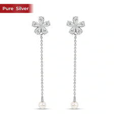 Roovi 925 Sterling Silver Floral Drop Earrings for Women | Lightweight Minimal Daily Wear Dangler Earrings