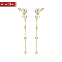 Roovi 925 Sterling Silver Gold Plated Long Drop Earrings for Women | Large Size Elegant Party Wear Gold