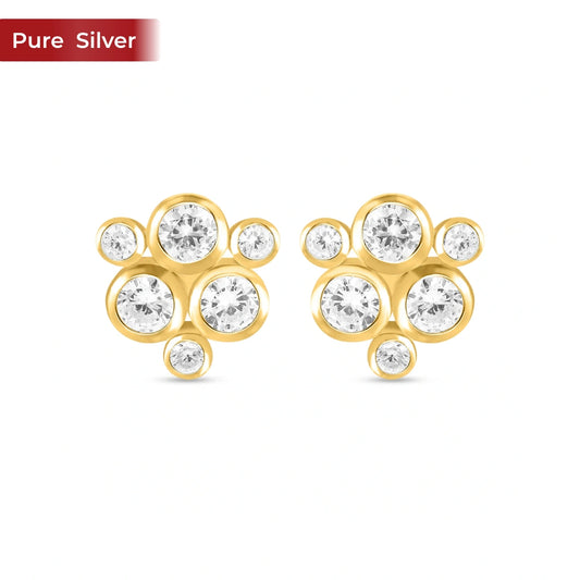 Roovi 925 Sterling Silver Party Stud Earrings for Women | 22kt Gold Plated Minimal Design Silver