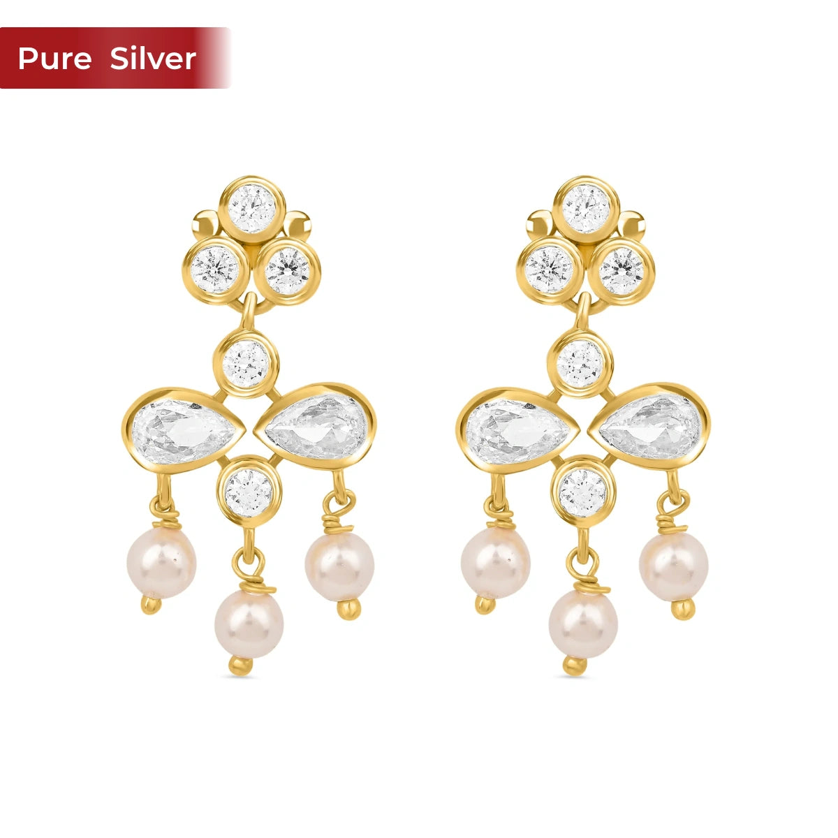 Noor Partywear Dangler 925 Silver Earrings with 22kt Gold Plated