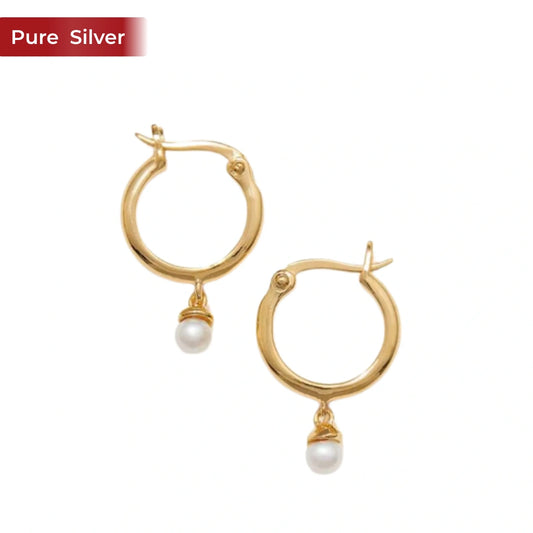 Roovi 925 Silver Gold Plated Pearl Hoop Earrings for Women | Elegant Minimal Hoops