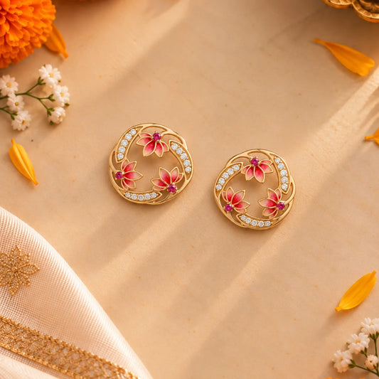 Roovi Lotus Bloom Pure 925 Silver Party Wear Stud Earrings For Women