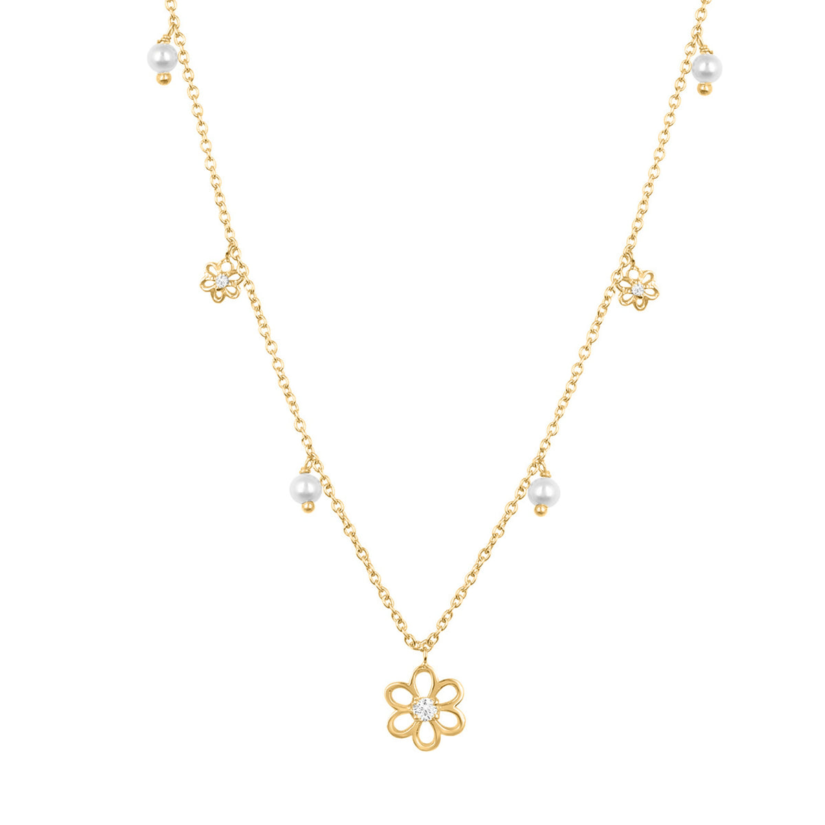 Roovi Dream Flower Pearl Necklace in 925 Silver with 22kt Gold Plating