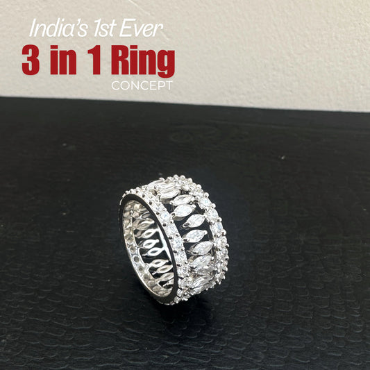 Roovi 3 in 1 Style 925 Silver Party Wear American Diamond Ring