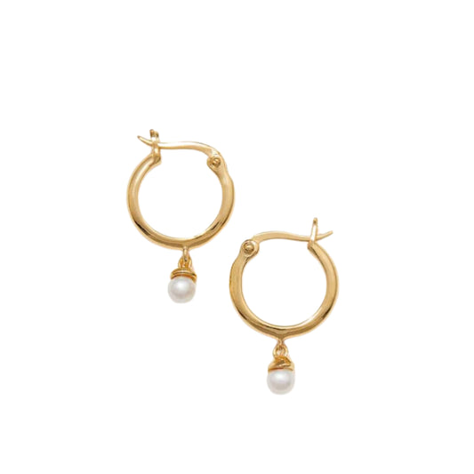 Roovi Tinkle 925 Silver Pearl Hoops with 22kt Gold Plating