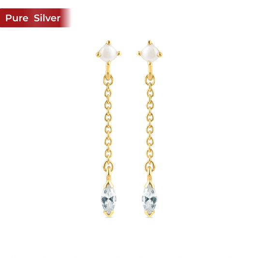 Roovi Shine Long 925 Silver Gold Plated Pearl Earrings