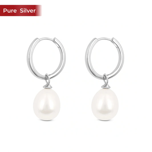 Roovi 925 Sterling Silver Pearl Hoop Earrings for Women | 2 in 1 Convertible Lightweight Daily Wear Minimal