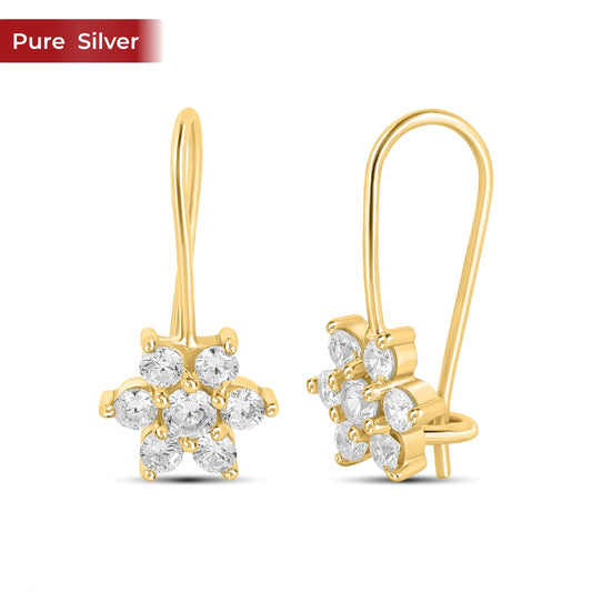 Roovi 925 Sterling Silver Gold Plated Floral Drop Earrings for Women | Elegant Minimal Occasion Wear Dangler