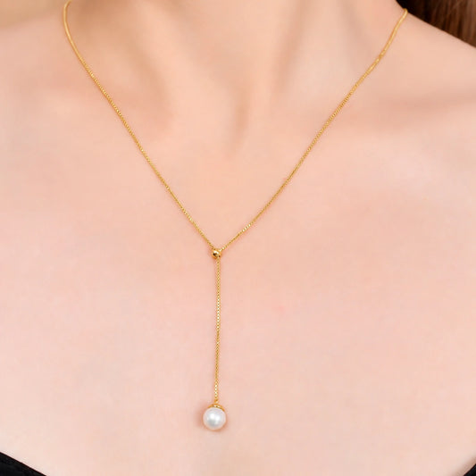 Roovi Lariat Pearl Neckalce in 925 Silver