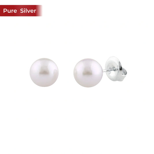 Roovi 925 Sterling Silver Pearl Stud Earrings for Women | Classic Princess Design Lightweight Daily Wear Minimal