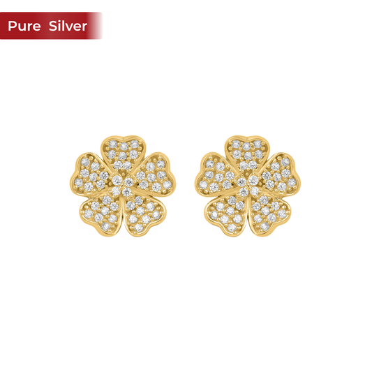 Roovi 925 Silver Flower American Diamond Stud Earrings for Women | Lightweight Minimal