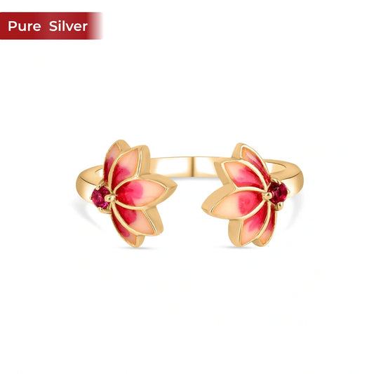 Roovi Lotus Aura 925 Silver Lotus Adjustable Ring for Women (1 Pc)