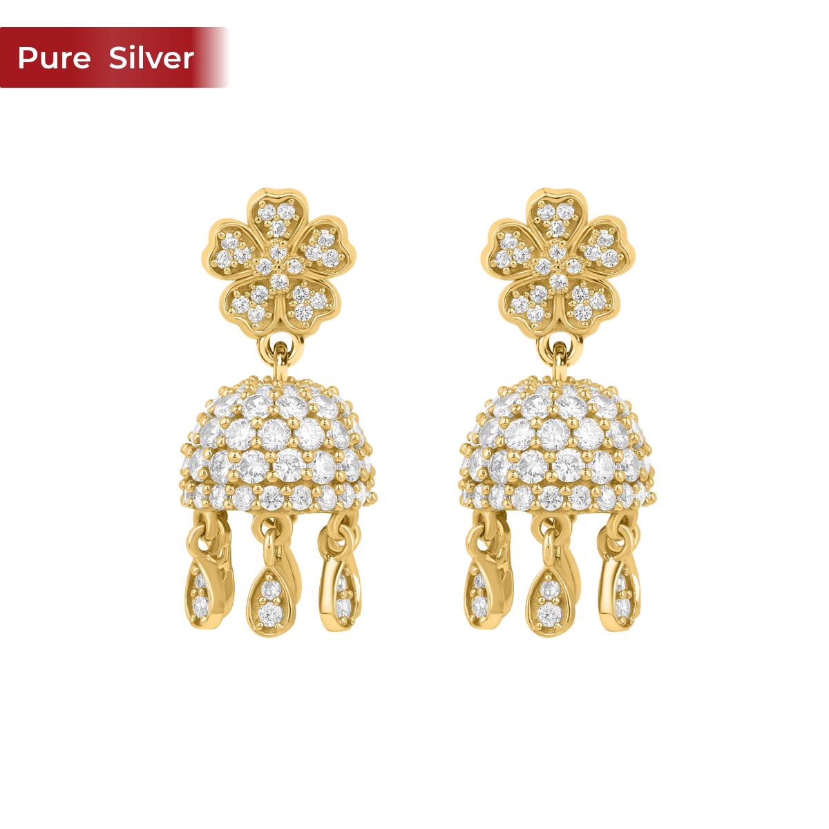 Roovi 925 Sterling Silver American Diamond Jhumki Earrings for Women | Lightweight Party Wear