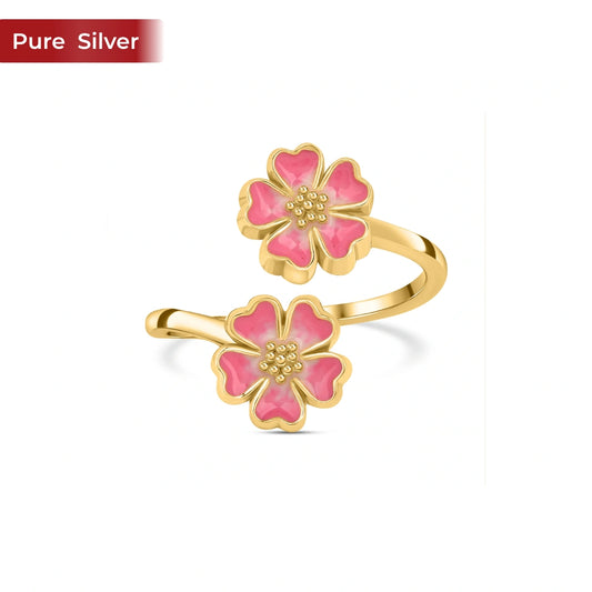 Roovi Pink Mist Flora 925 Silver Ring with 22kt Gold Plating