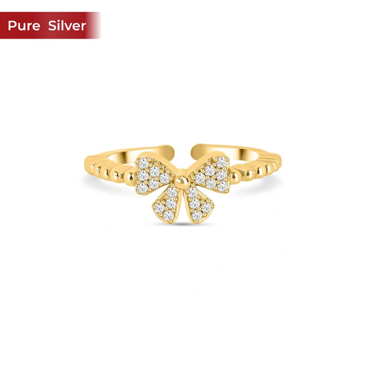 Roovi 925 Sterling Silver Love & Bow American Diamond Ring | Adjustable Minimal Design