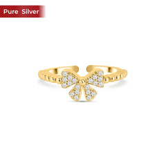 Roovi 925 Sterling Silver Love & Bow American Diamond Ring | Adjustable Minimal Design