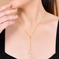 Roovi Lariat Pearl Neckalce in 925 Silver