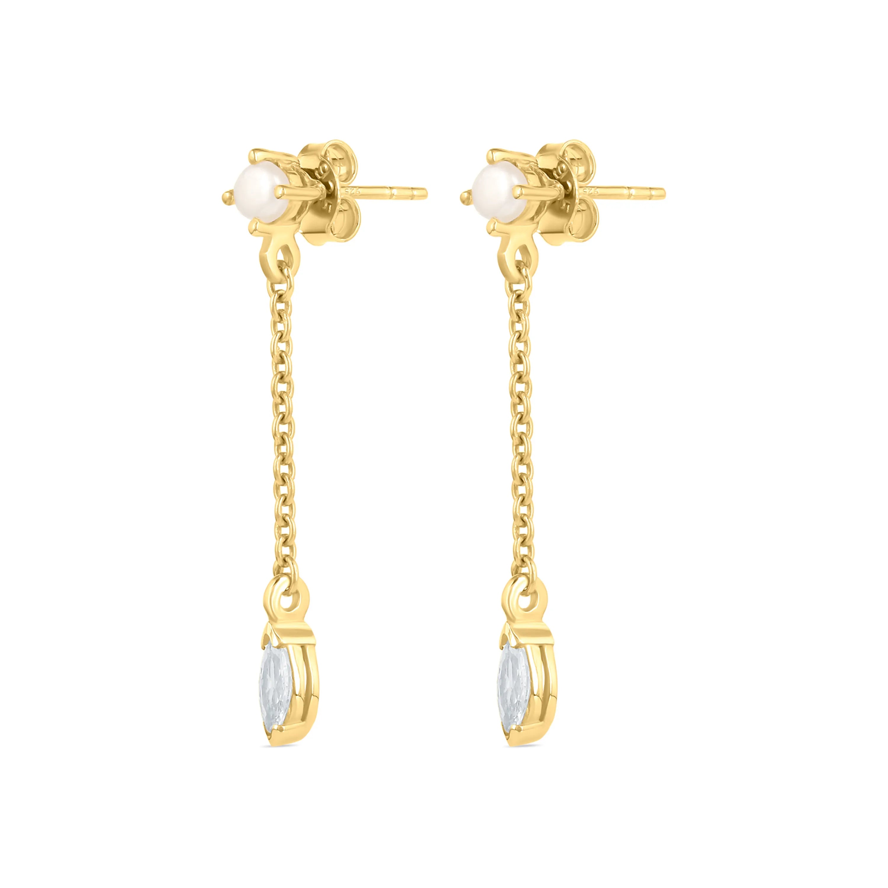 Buy Roovi Shine Long 925 Silver Gold Plated Pearl Earrings