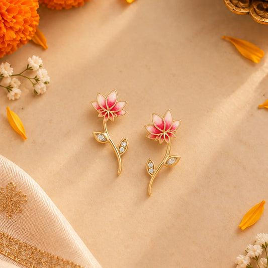 Roovi Lotus Blush 925 Silver Drop Earrings For Women
