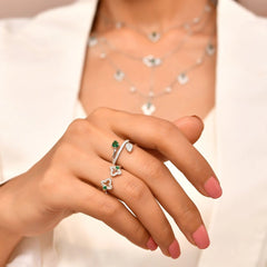 Roovi 925 Silver Green Glam Stack Ring