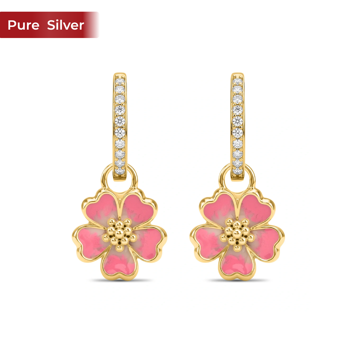 Roovi Mia Belle Flower 925 Silver Hoops I 2 in 1 I Deatchable Flower Charm