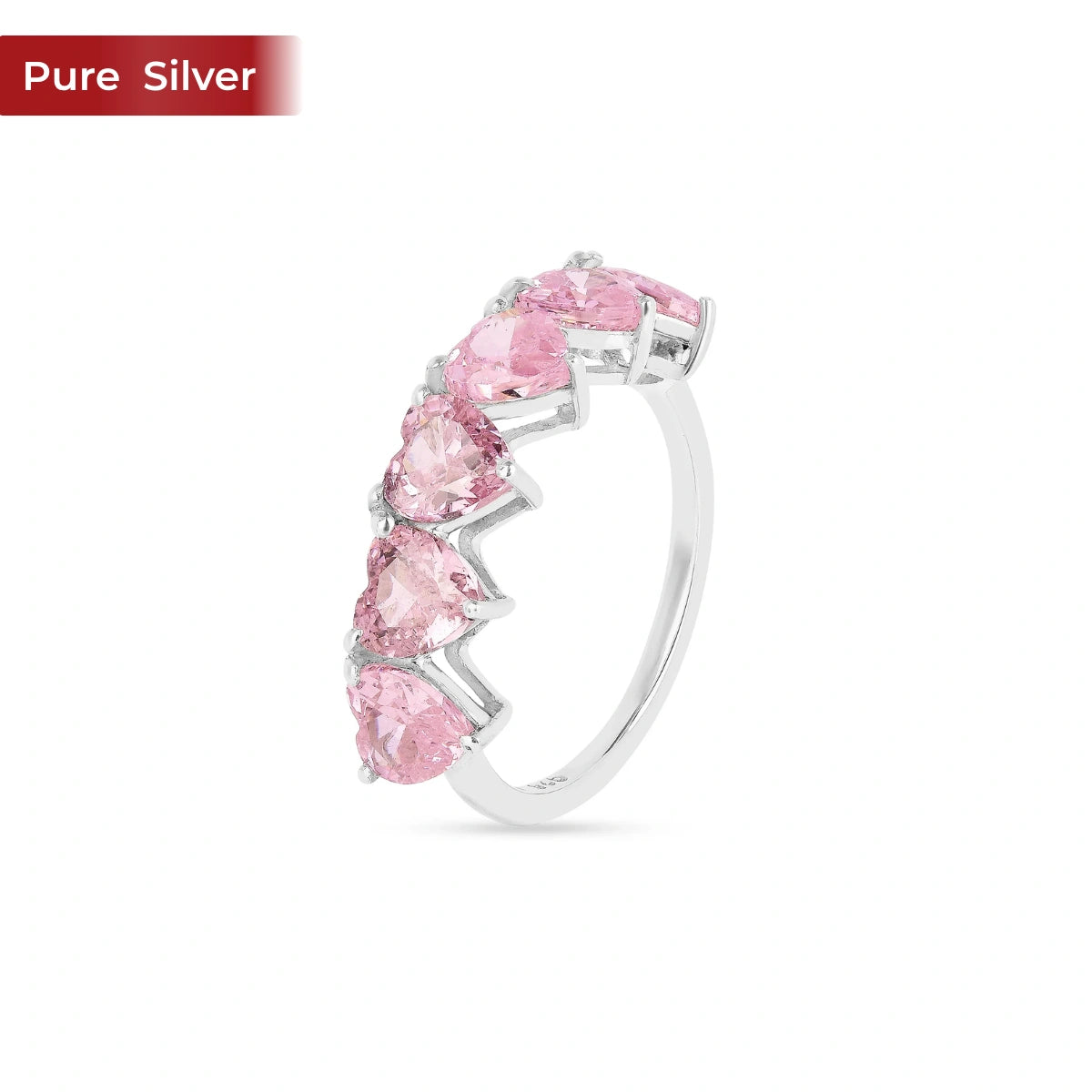 Roovi 925 Sterling Silver Pink Heart Ring for Women Size 14 | American Diamond Lightweight Party Wear