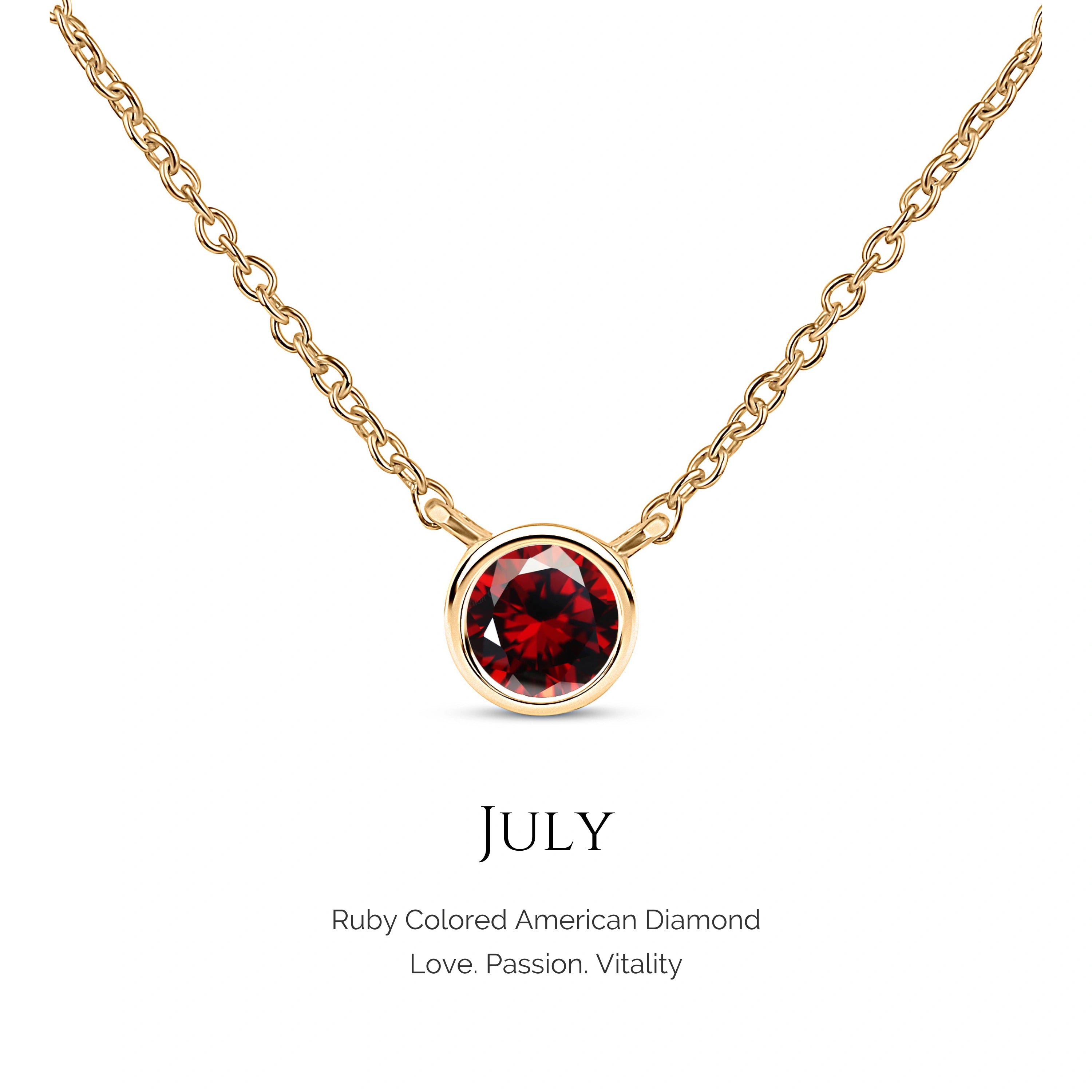 Roovi 925 Silver Birthstone Necklace with American Diamond I Gift For Women Girls July (Ruby)