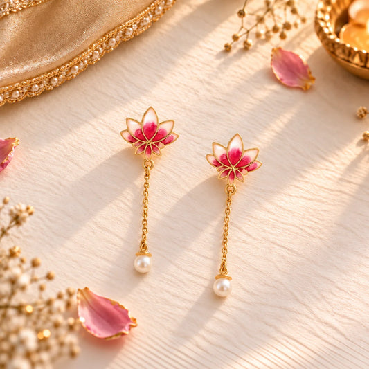 Roovi Lotus Grace 925 Silver Long Drop Earrings for Women