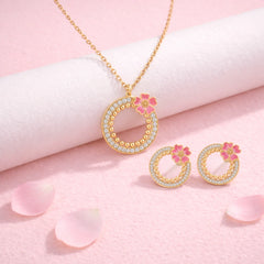 Rosy Dream 925 Silver Necklace & Earring Combo