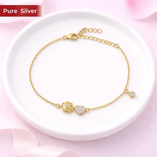 Roovi 925 Sterling Silver Eternal Rose Heart  Bracelet For Women