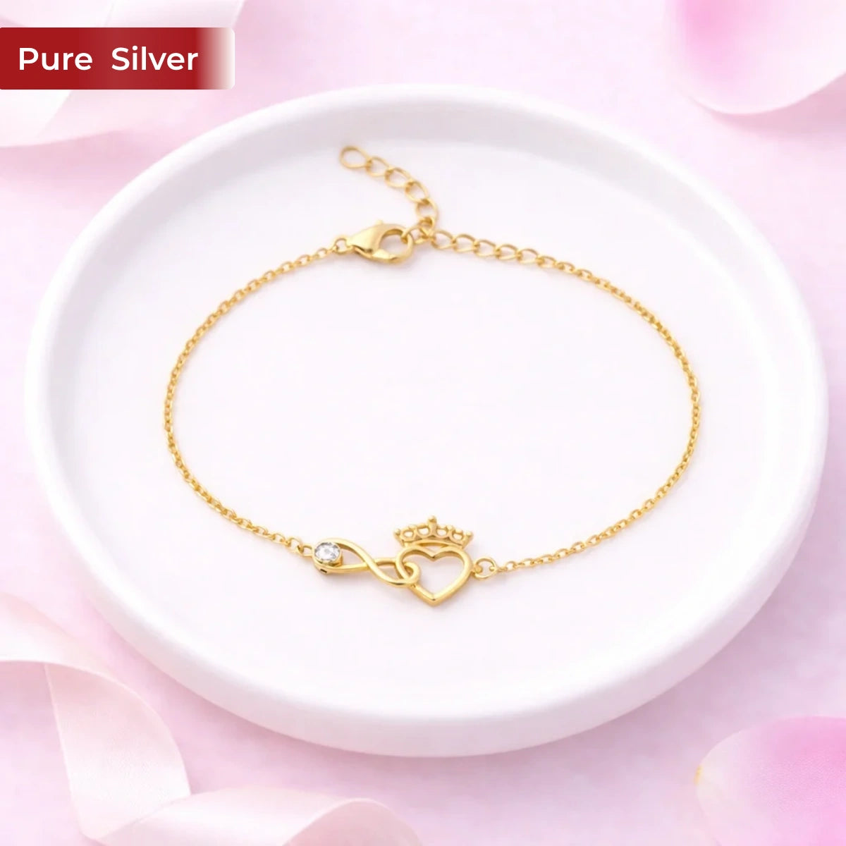 Roovi 925 Sterling Silver Infinity Heart Bracelet for Women | Minimal Adjustable