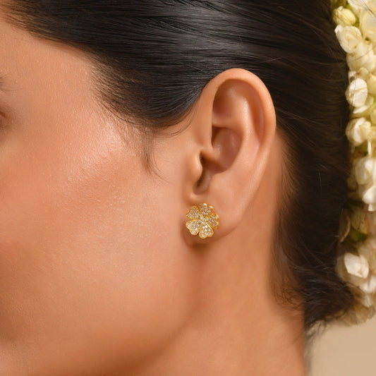 Parijat Flower 925 Silver American Diamond Studs