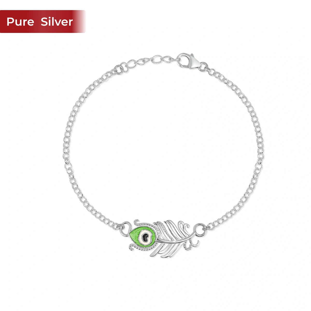 Roovi 925 Sterling Silver Morpankh Bracelet for Women | Meenakari Rolo Chain Lightweight Daily Wear Adjustable